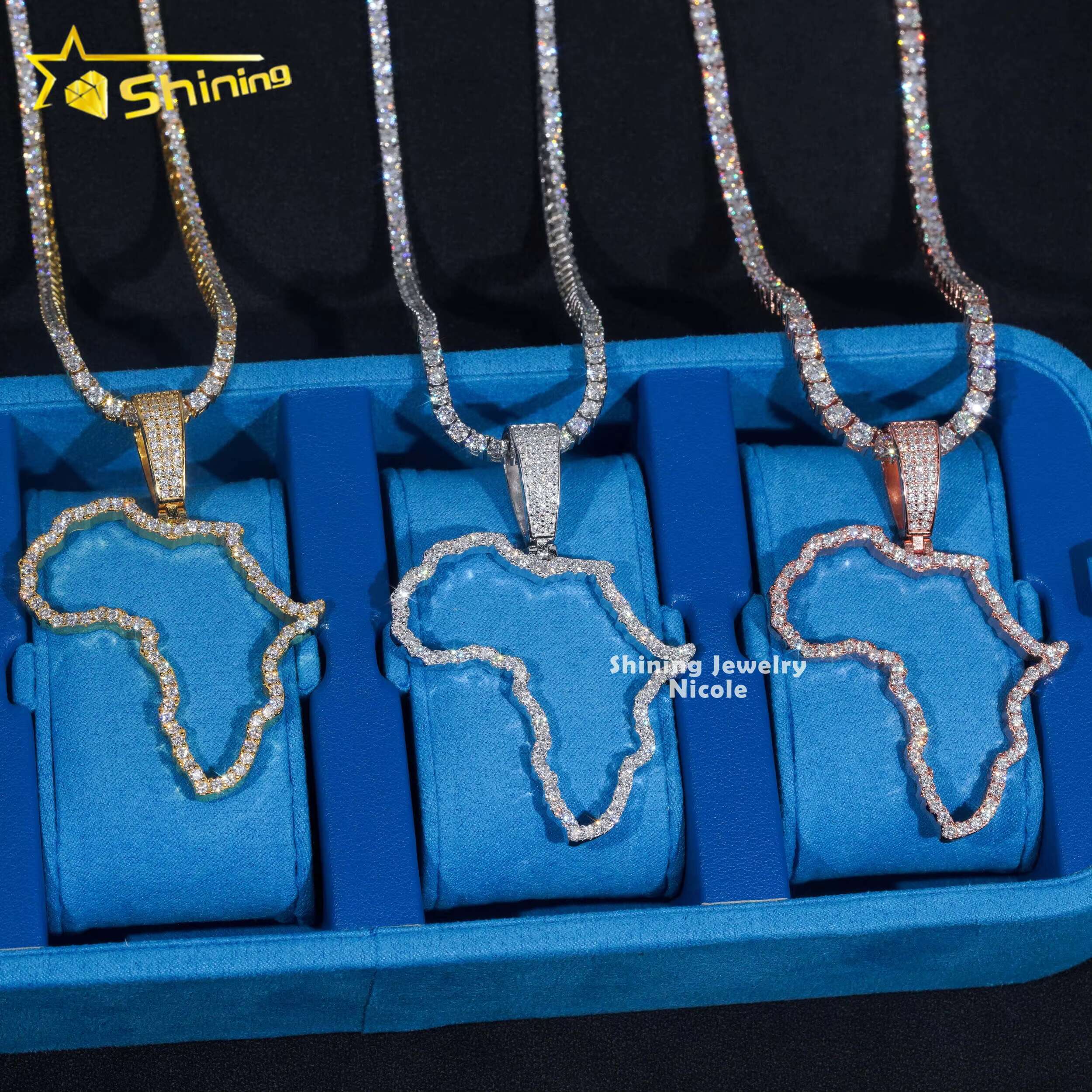 New Arrivals Special Hollow Africa Map Custom 925 Silver Iced Out VVS Moissanite Pendant