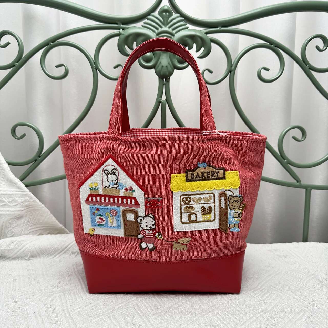Kawaii Cute Cartoon Ladies Horizontal Solid Colour Square Denim Embroidery Bag Handbag 780601