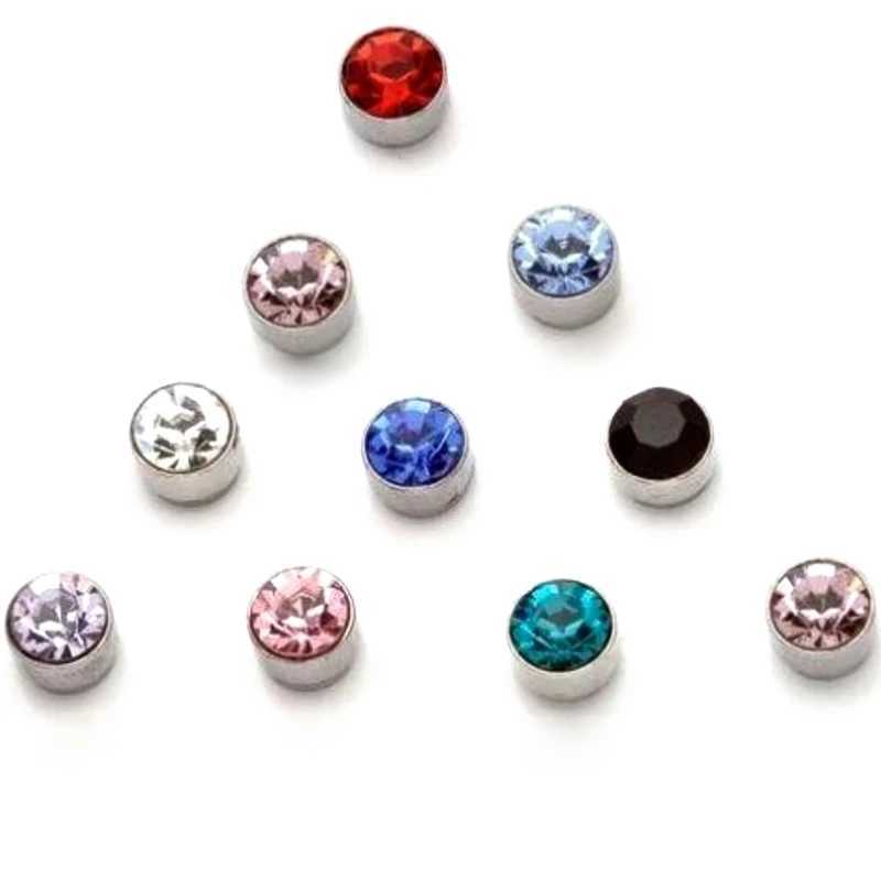 REGELIN 12 Pair/lot 4/5/6/7mm Round Crystal Rhinestone Magnet Stud Earring Puck Women Mens Magnetic Fake Ear Plug Jewelry Z250408