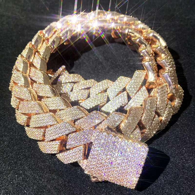 Hip Hop 4 Rows 5A+ CZ Stone Bling Iced Out 20mm Big Heavy Solid Rhombus Cuban Link Chain Necklace for Men Rapper Jewelry