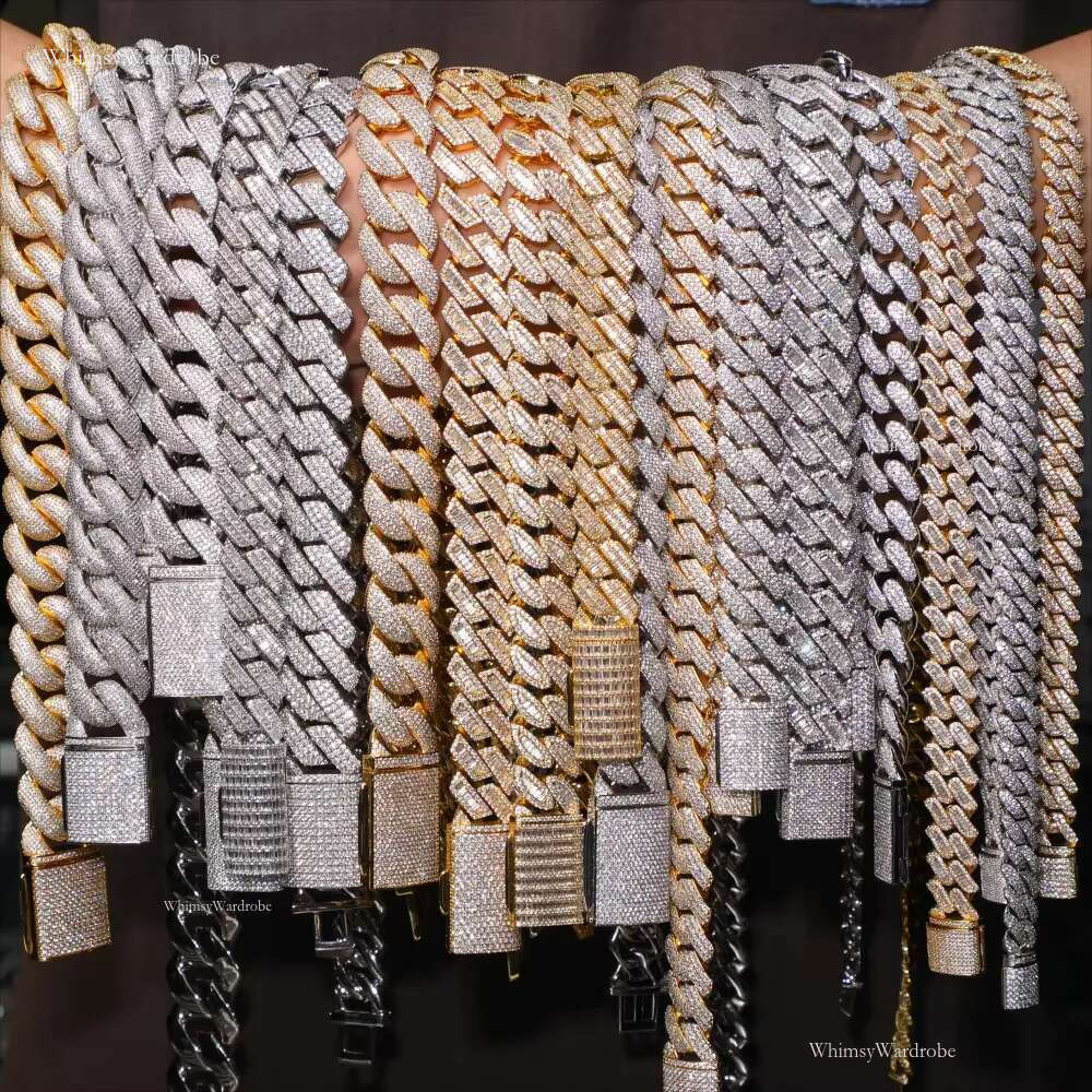 VVS Moissanite Dia Cuban Chain Fast transport sterg sier chain20mm Real man necklace