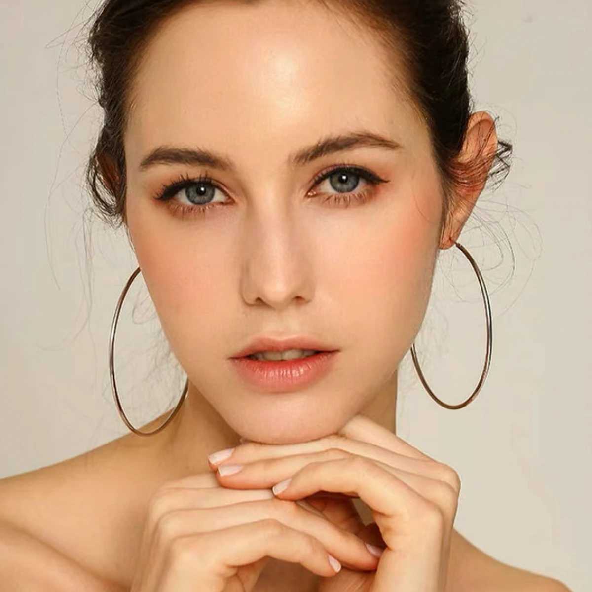 Stainless Steel Big Womens 20mm to 90mm Smooth Circle Hoop Earrings Exaggerated Statement Large Hoops Ear Round Loop Ring Z250408