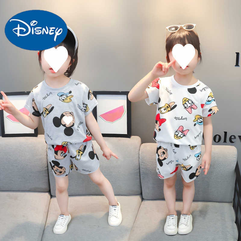 Disney 2025 New Summer Mens and Womens Sports Cotton Set 5 Childrens 1 Western Cartoon Printed 2-piece Set 3 Short Sleeves 4T Shirts ShortsXJ250409