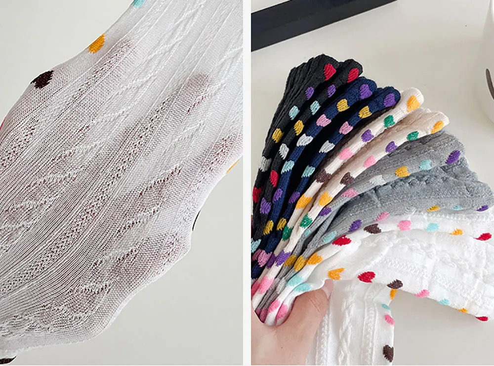 Ins Colorful Heart Braid Five Finger Socks For Women Spring Autumn Middle Tube Cotton Socks Breathable Crew Socks Streetwear 250409