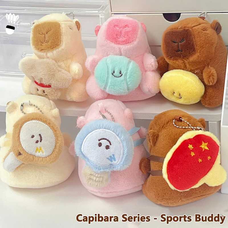 Cartoon Plush Badminton Tennis Cybara Keychain Fluffy Cute Creative Soft Fill Doll Pendant Backpack Decoration AccessoriesXJ250409