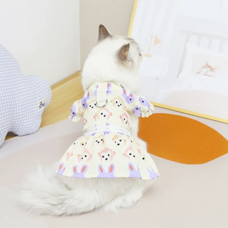 Spring and Summer Clothing Monkey Rabbit Pet Leather Long Hair Cat Chiffon Same Style No Traction Rope 250409
