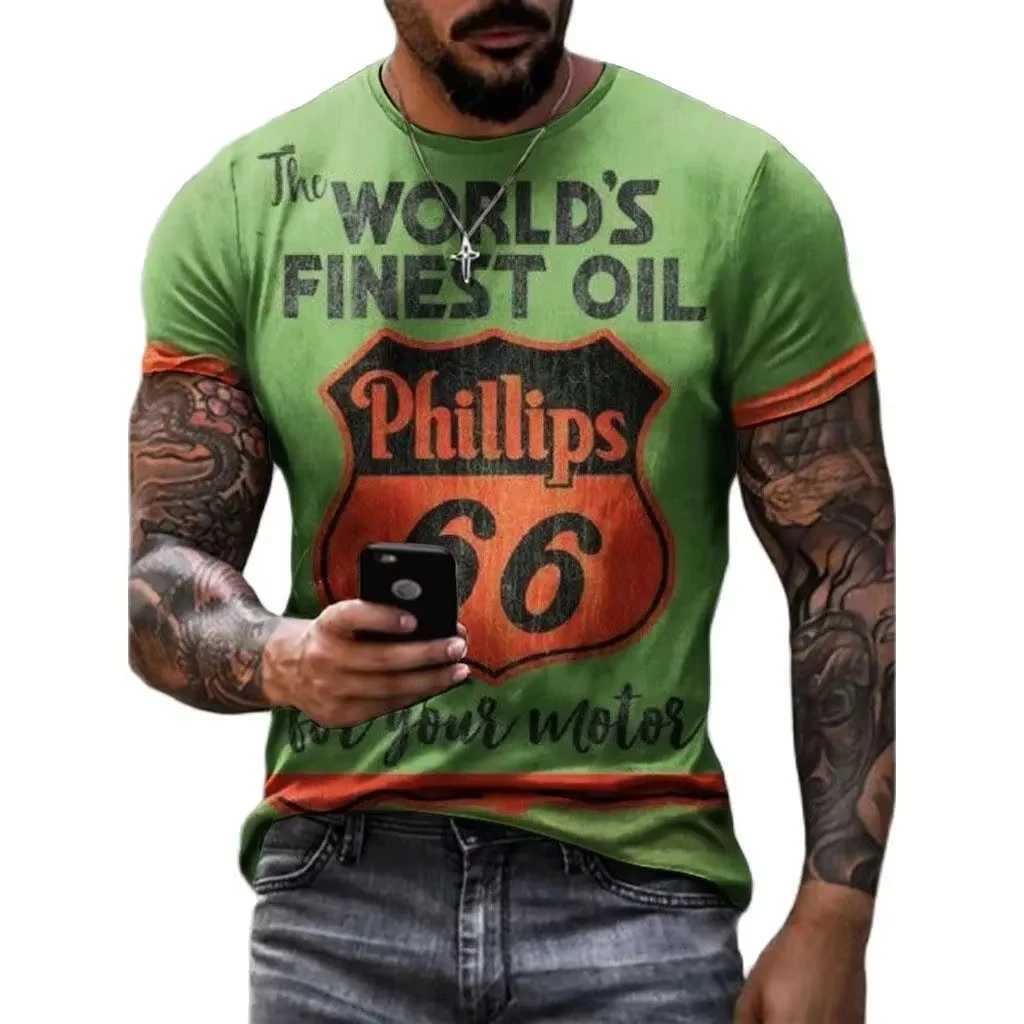 Hot selling summer mens clothing mens oversized short sleeved mens 3D printed classic retro short sleeved top Highway 66 T-shirtXJ250409