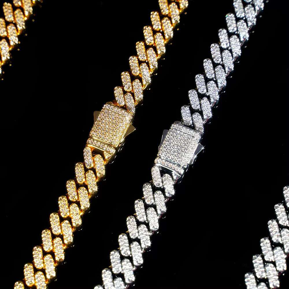 Wholesale Choker Custom 12mm 18k Gold Plated Diamond Prong Cz Miami Cuban Link Chain Hip Hop Iced Out Cuban Chain Necklace