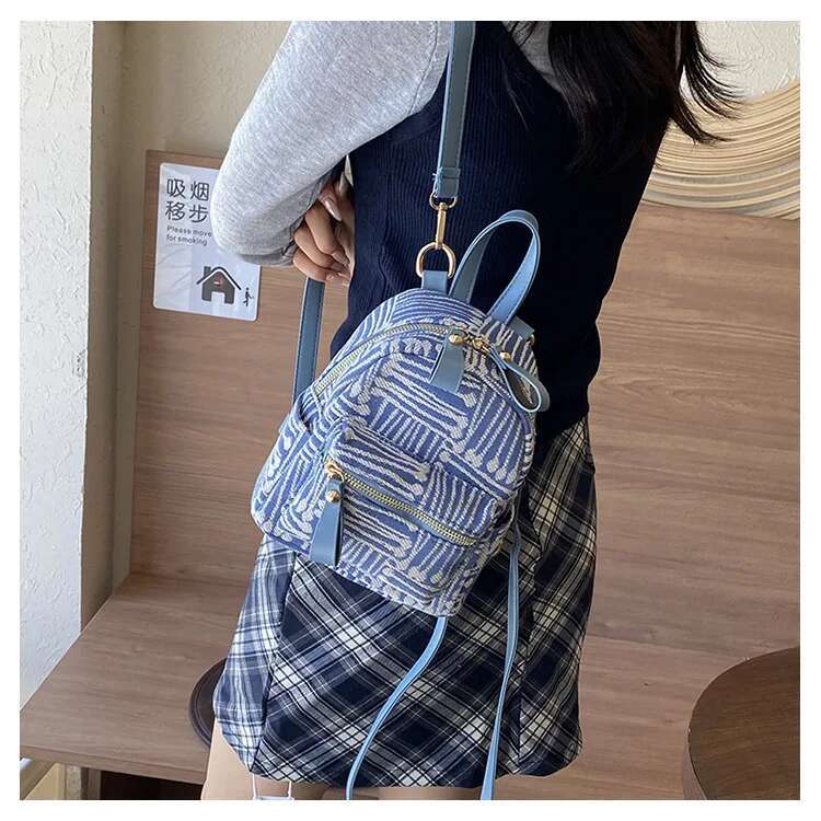 Denim Fashion Casual Women's 2024 New Mini Backpack Multifunctional Trendy Small Student Class Crossbody Bag
