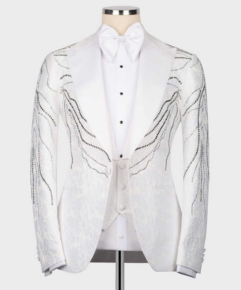 Party Suit Fashion Show Wedding Men Suit Crystal Appliques 2-PCS Coat Pants Tailor-Made Groom Wear Groomsman Formal Occasions Size Customized M251016