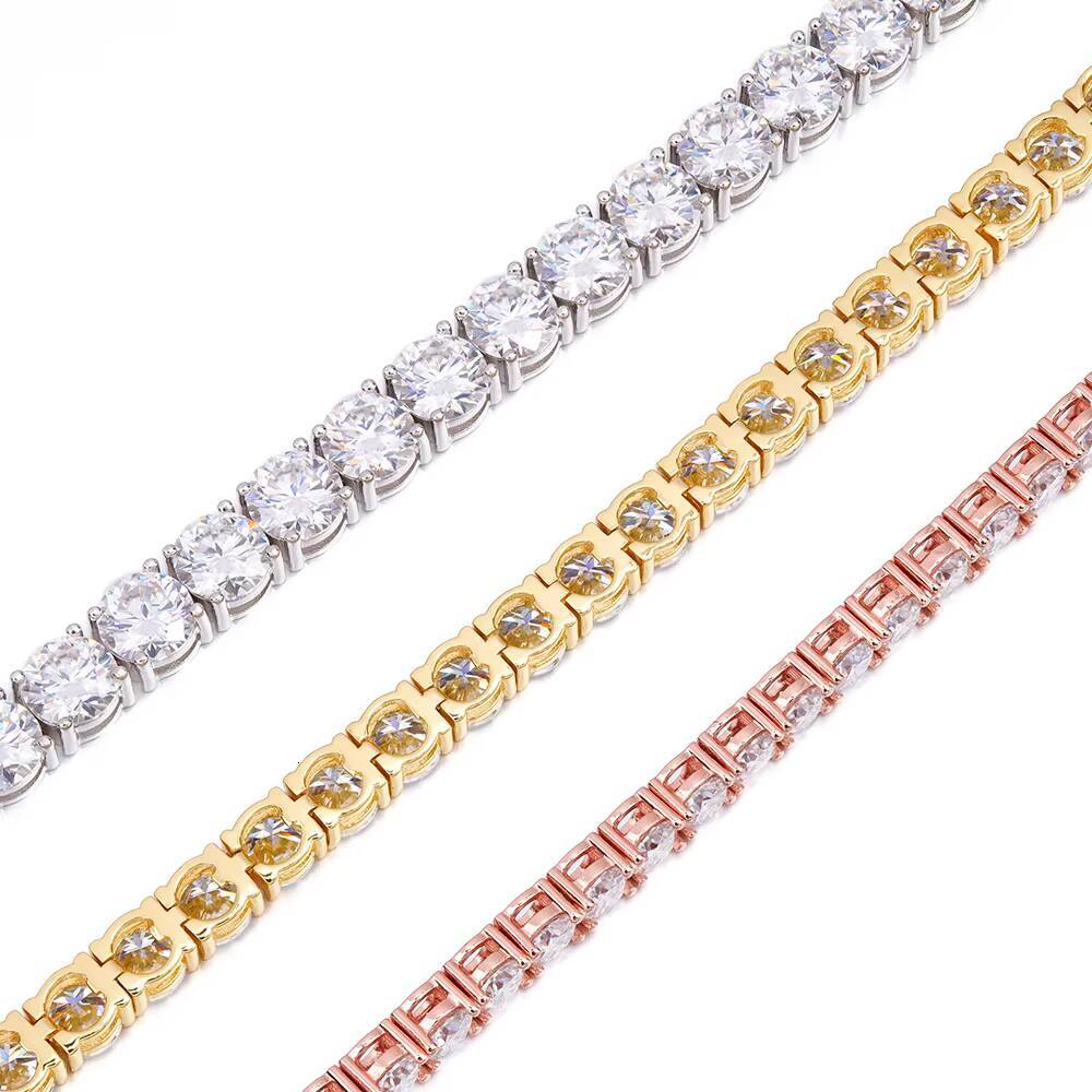 925 Silver High Quality White Yellow Rose Gold Plated Four Claws Design 2mm Round Brilliant Cut Moissanite Tennis Bracelet