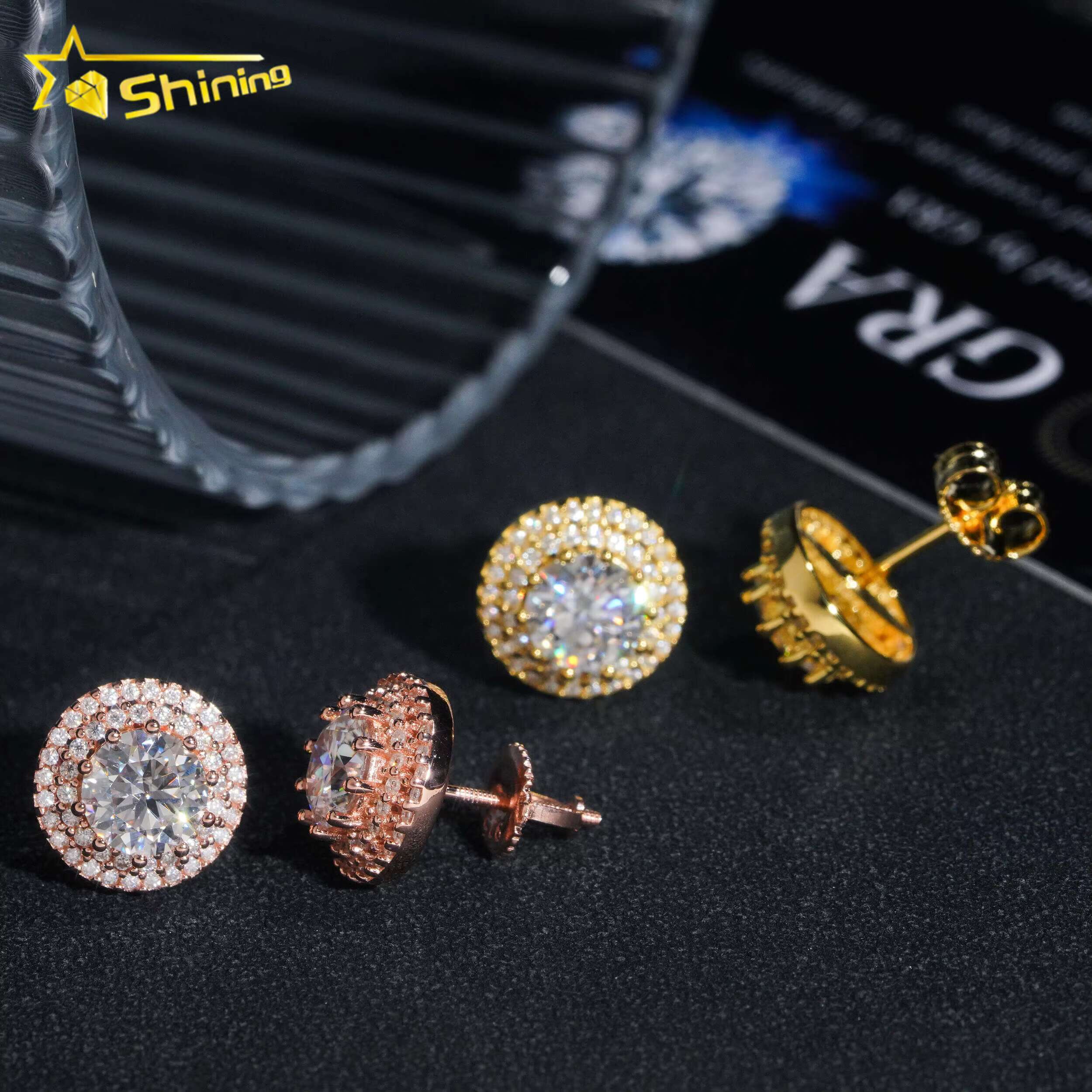 Rapper Hip Hop Jewelry Pass Diamond Tester 925 Sterling Silver VVS Diamond Moissanite Stud Earrings