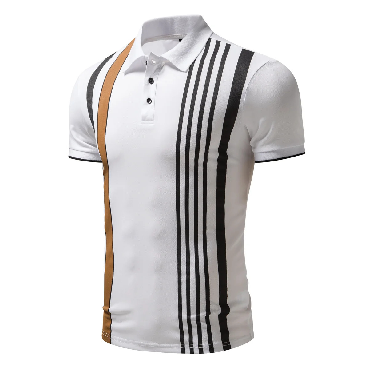 Summer Mens Polo Collar Stripe Fashion Tshirt Casual 250409