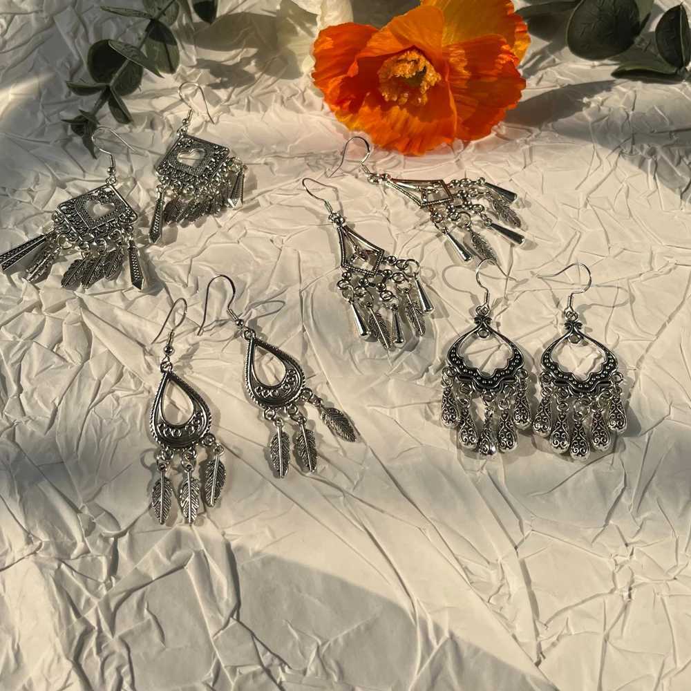 Ethnic Style Vintage Dangle Earrings for Women Boho Long Silver Color Carved Flower Metal Tassel Earring Female Jewelry Brincos Z250408