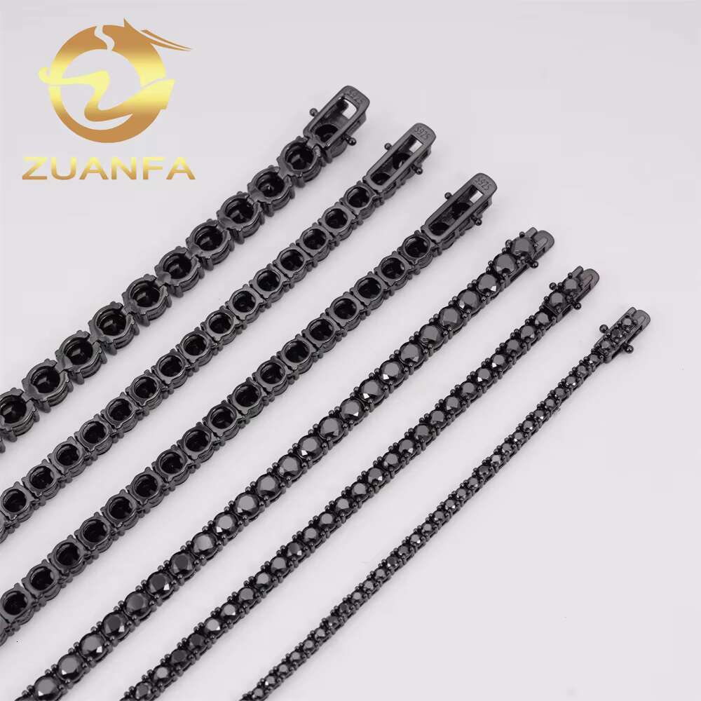 Instock 2mm 3mm 4mm 5mm 6.5mm Black Moissanite Diamond Tennis Necklace VVS 925 Silver Hip Hop Iced Out Tennis Chain