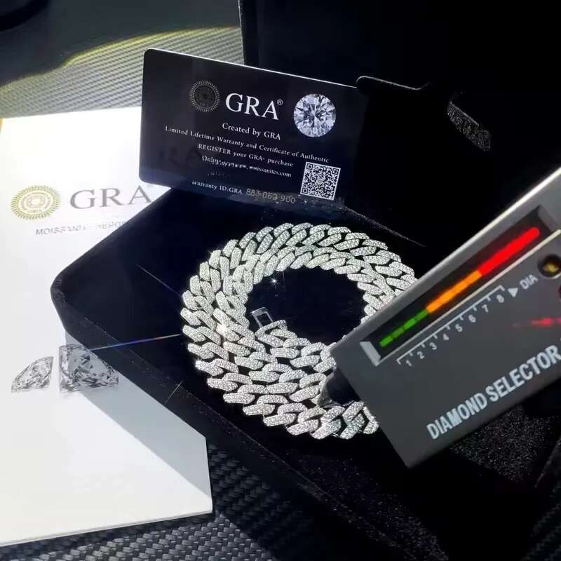 fashion Cuban chain bracelet designer necklace sterg sier GRA Certificate hip hop 15mm double row iced out moissanite chains dia cuban k with box