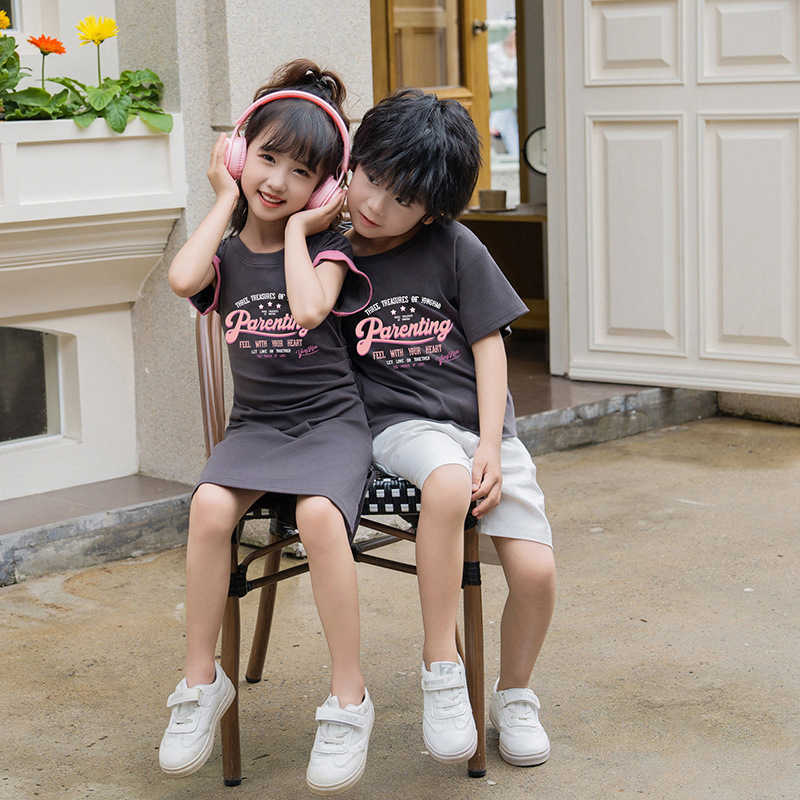 Parent child family of three 2024 new summer couple outfit with one skirt and one outfit design niche Korean version casual in S2548
