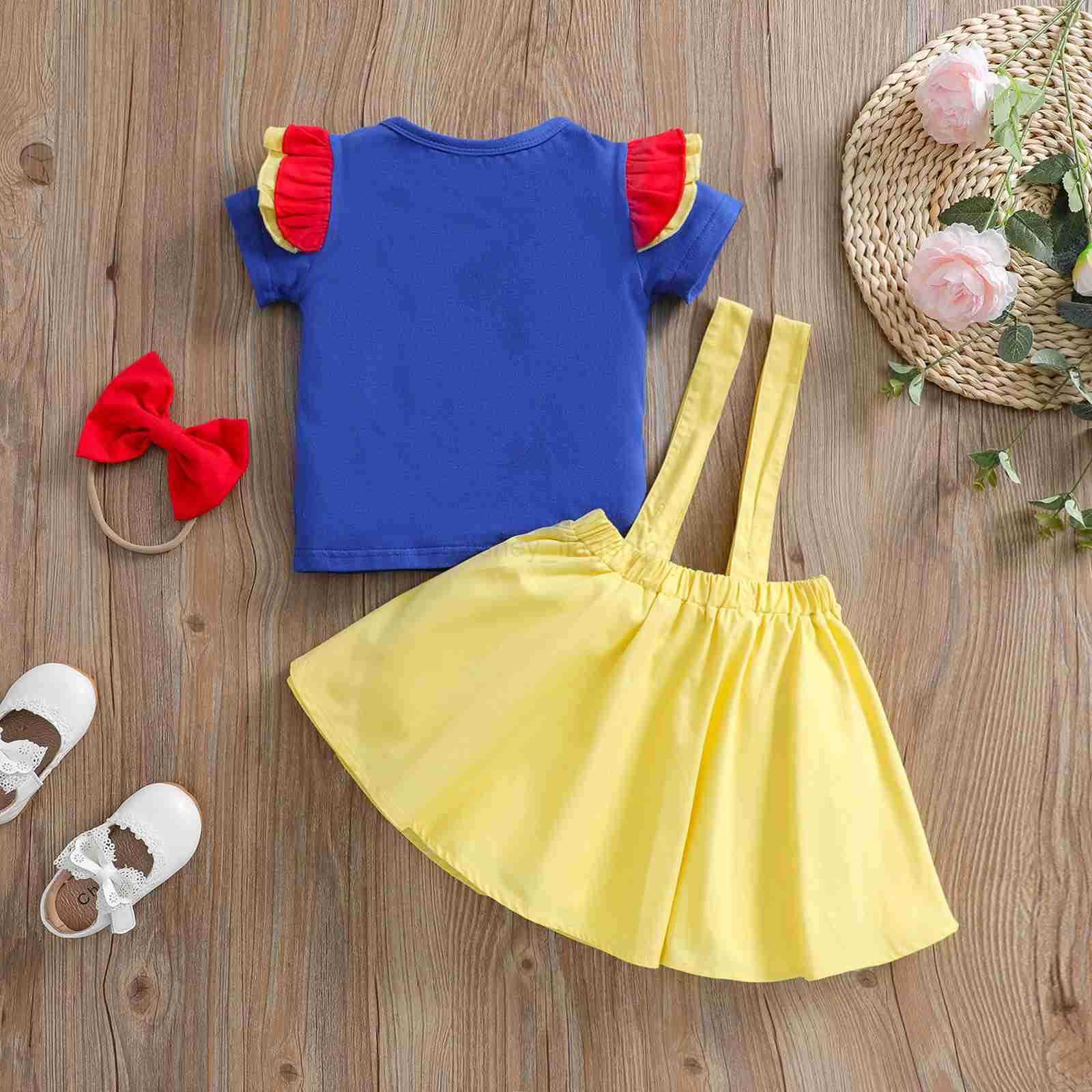 Disney Three piece set of girls infants and babies suspender skirt Snow White styling set little fly sleeve top suspender skirt setXJ250409