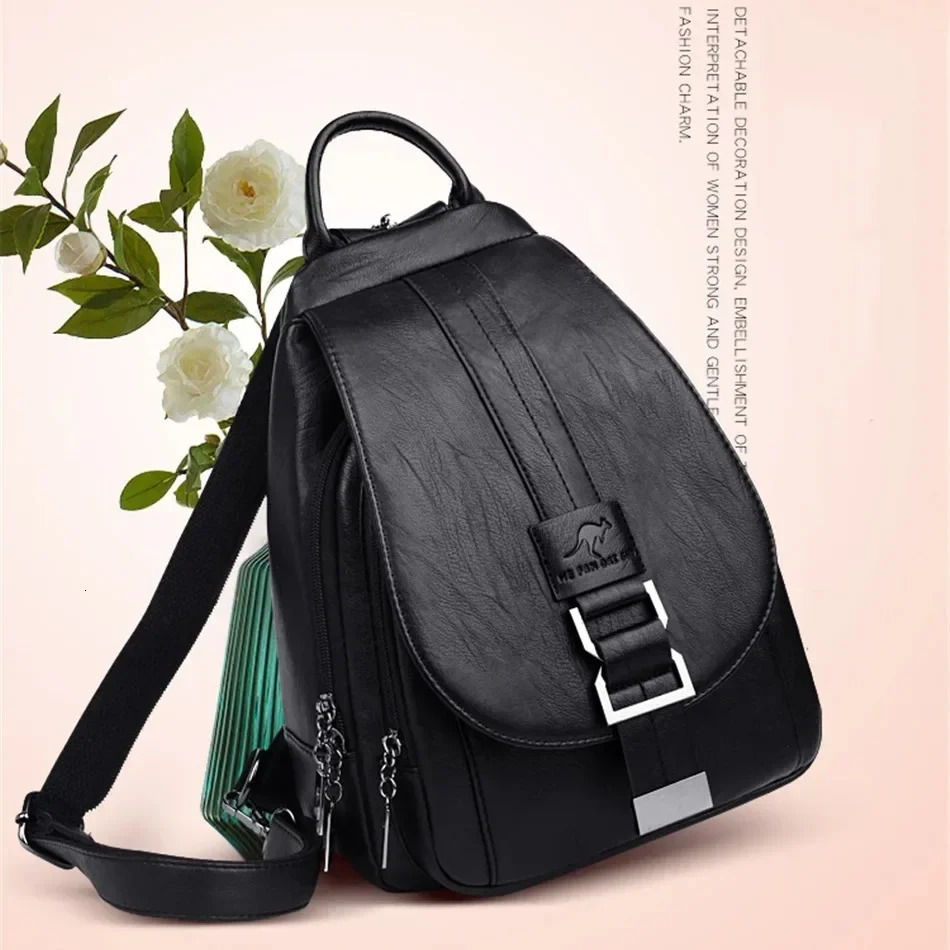 Multifunctional Women Leather Backpacks Casual Backpack For Teenager Girls School Chest Bag Travel Bagpack Ladies Sac Back Pack 250407