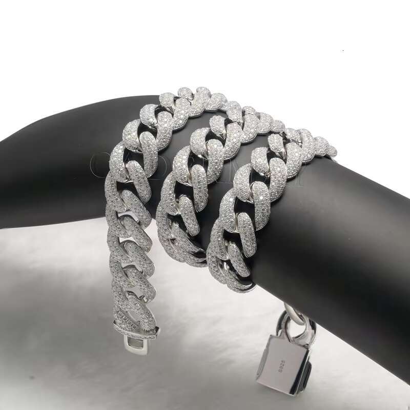 15mm Hip Hop Style Ice Out Silica Cuban Necklace Sier Platinum Plated Men's