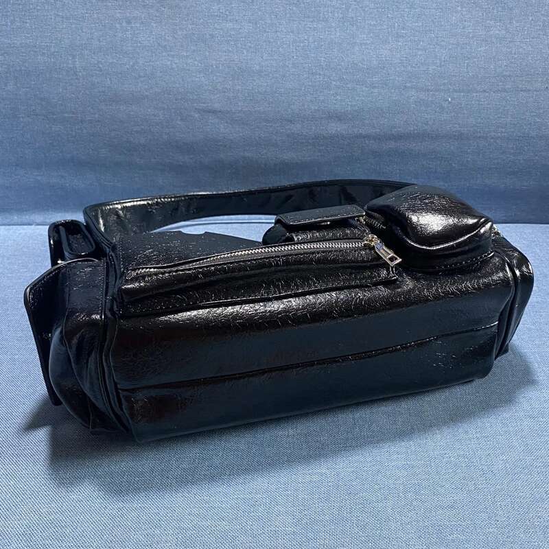 Moto & Biker Bags For Women Designer Handbag Purses 2024 New In PU Vintage Oil Wax Leather Multiple Pockets Rock Shoulder