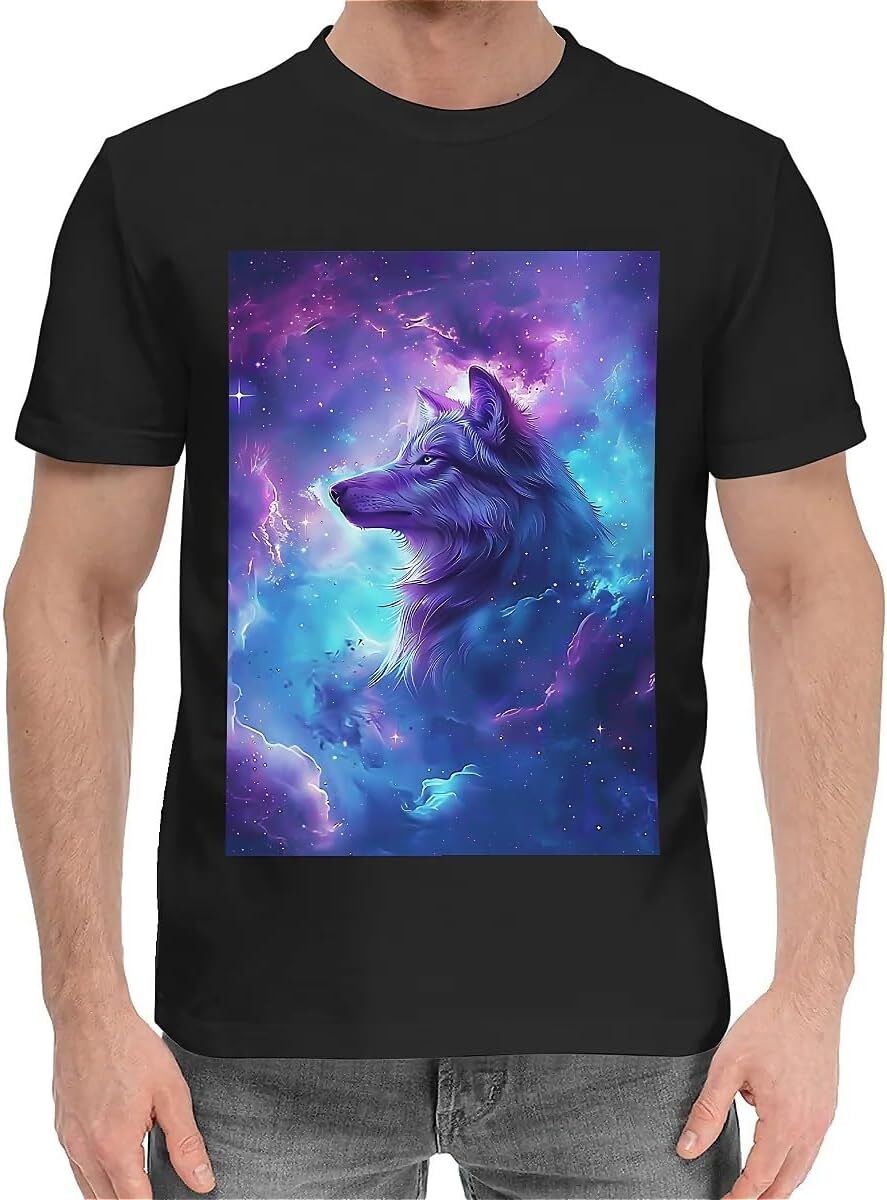 T shirt for Mens Mens Novelty T-Shirts Graphic 2D Print Summer Short Sleeve T-Shirt Tee Shirt S - Wolf Fantasy Sky Shirts