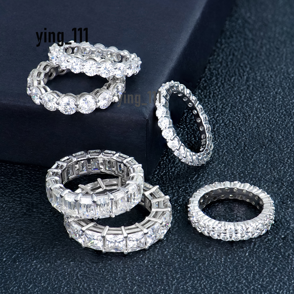 Fine Jewelry S925 Silver Princess Emerald Round Cut Vvs d Color Eternity Moissanite Hip Hop Tennis Ring for Men and Women