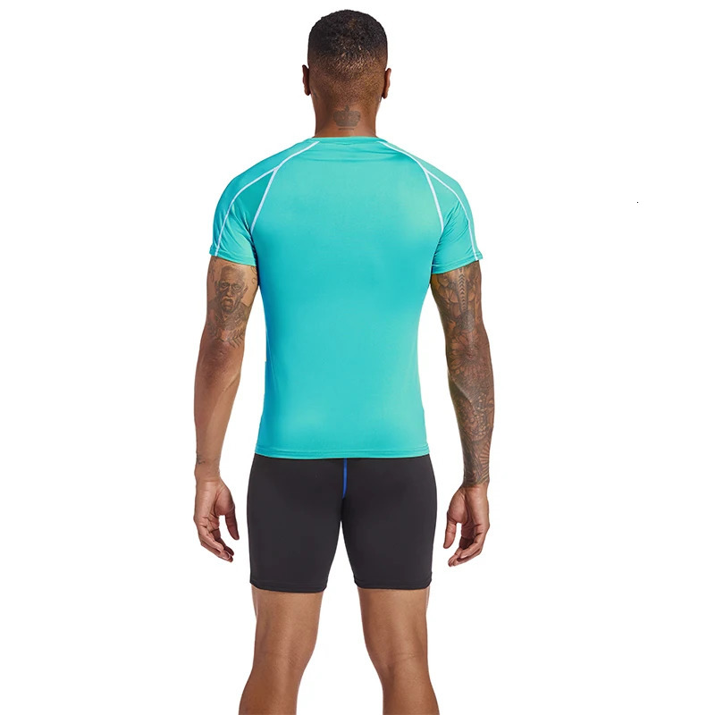 Mens running Tshirt summer sportswear tight fitting gym fitness top Tee elastic sports compression shirt 250409
