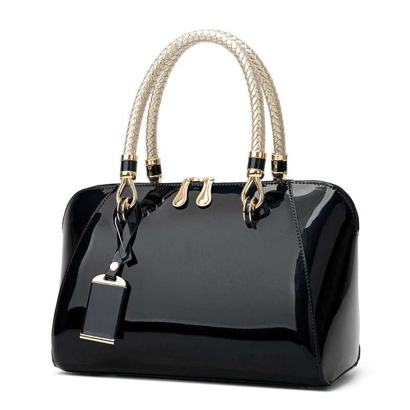 2024 Fashion New Blue Red Black Beige Pink Bags For Women Sac De E Femme Designer Handbag Shiny Leather Boston Bag