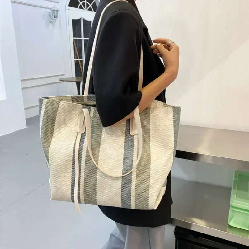 Raffia Summer Bags For hot Woman 2024 Stripe Designer Shoulder Crossbody Shopper Storage Women Casual Canvas Handbag Tote Bag
