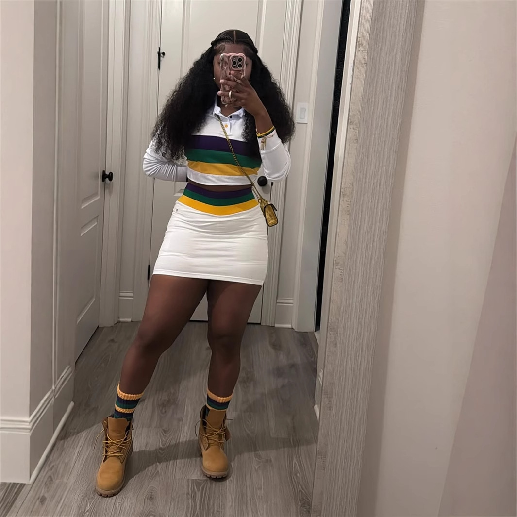 2025S Designer Women S New Fashion Striped Contrasting Slim Fit Sexy Spicy Girl Lapel Top Hip Hing Short Skirt Set