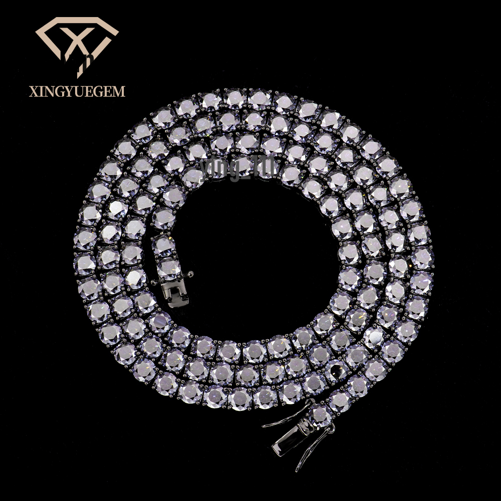 Custom Unisex Fine Jewelry 925 Sterling Silver Black Gold Plated Gra 4mm Grey Mossanite Moissanite Diamond Tennis Chain Necklace