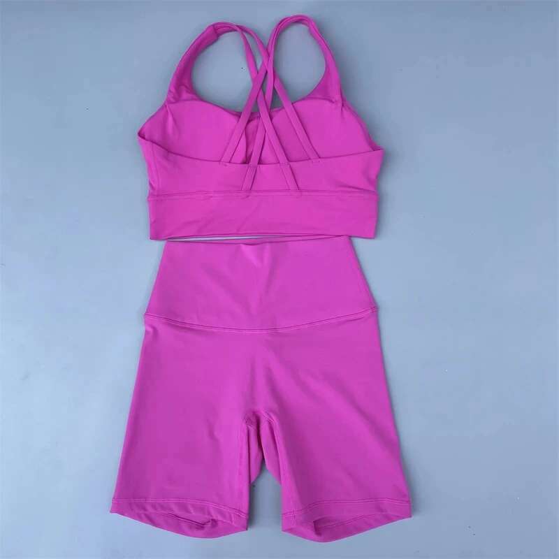 Solid Color soft gym Yoga Set short Legging +cross sport bra Tracksuit Women Gym Suit Comprehensive Training Jogging Athletic