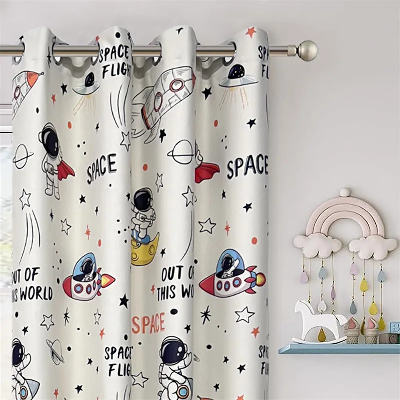 Cartoon Space Astronaut Printing Curtains Room Darkness Power Outage Curtains Childrens Bedroom Ring Top Window Treatment 250409