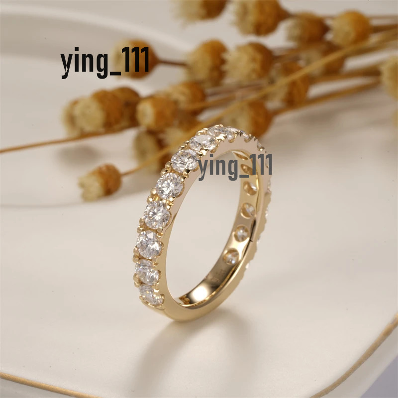 CxsJeremy Solid 14K 585 Yellow Gold 3MM Round Cut Moissanite Wedding Band Vintage 3/4 Eternity Stacking Anniversary Gifts