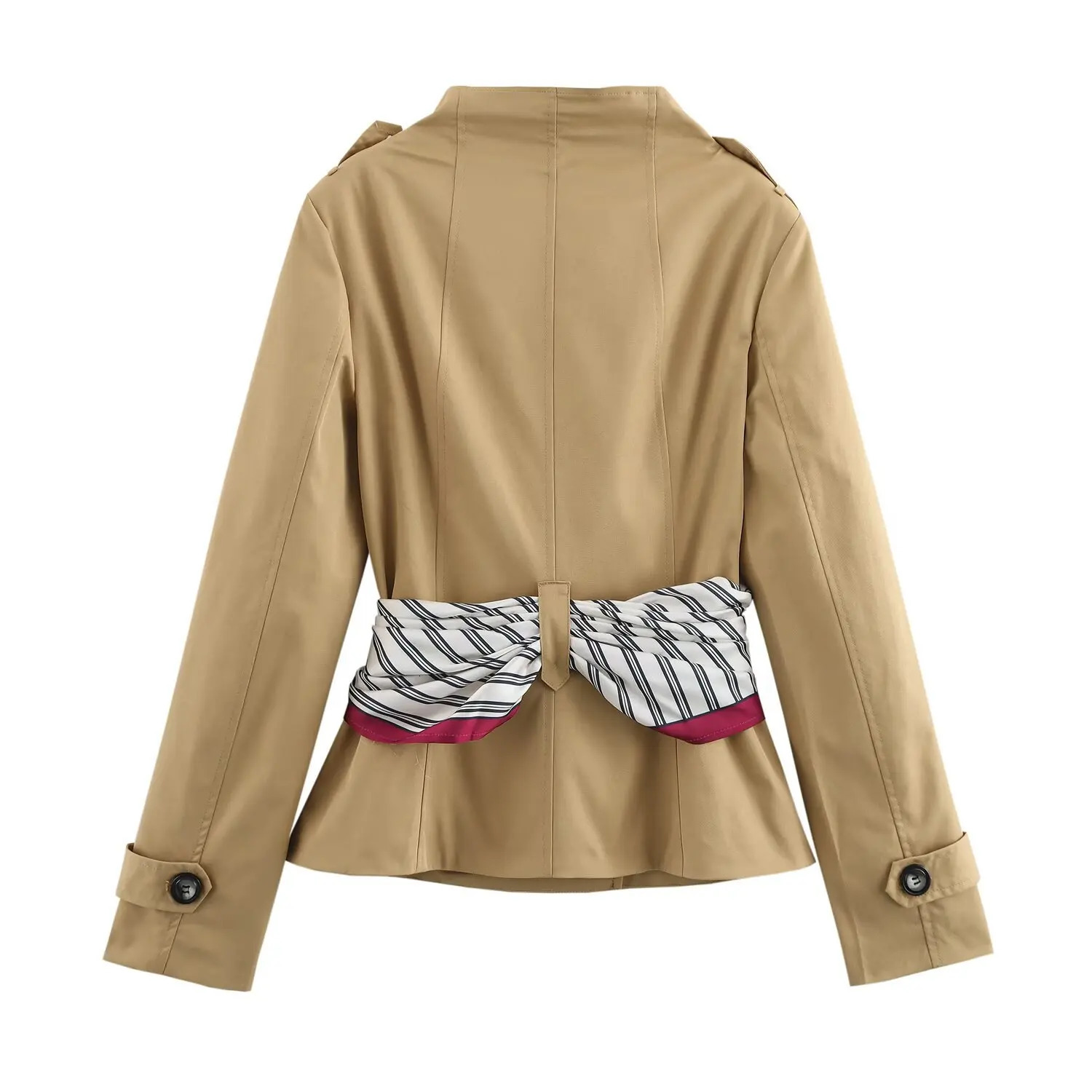 ZBZA Womens Short Printed Scarf Windproof Machine Stand Collar Long Sleeve Double Layer Top SpringSummer Style Casual Chic Coat 250409