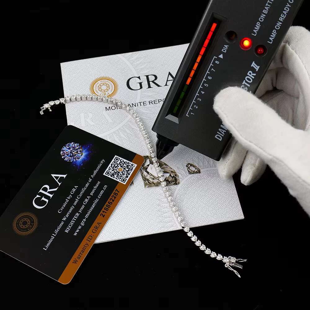 Women Jewelry Jewellery 3*3mm S925 Sterling Silver Heart love Design Mossanite Moissanite Diamond Tennis Chain Bracelet