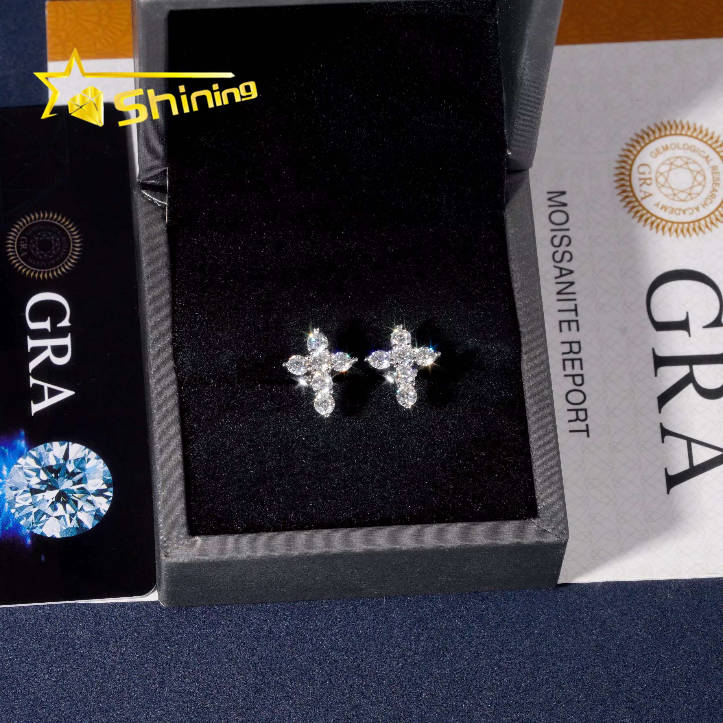 Popular Men Women Stud Earrings GRA Certificated Screw Back Cross Moissanite Earrings Hip Hop Jewelry Silver 925 Earrings