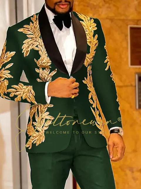 grooms wedding evening gown with gold sequins and black decals ultra-thin mens suit suitable for clothing mens wedding ball set 250408
