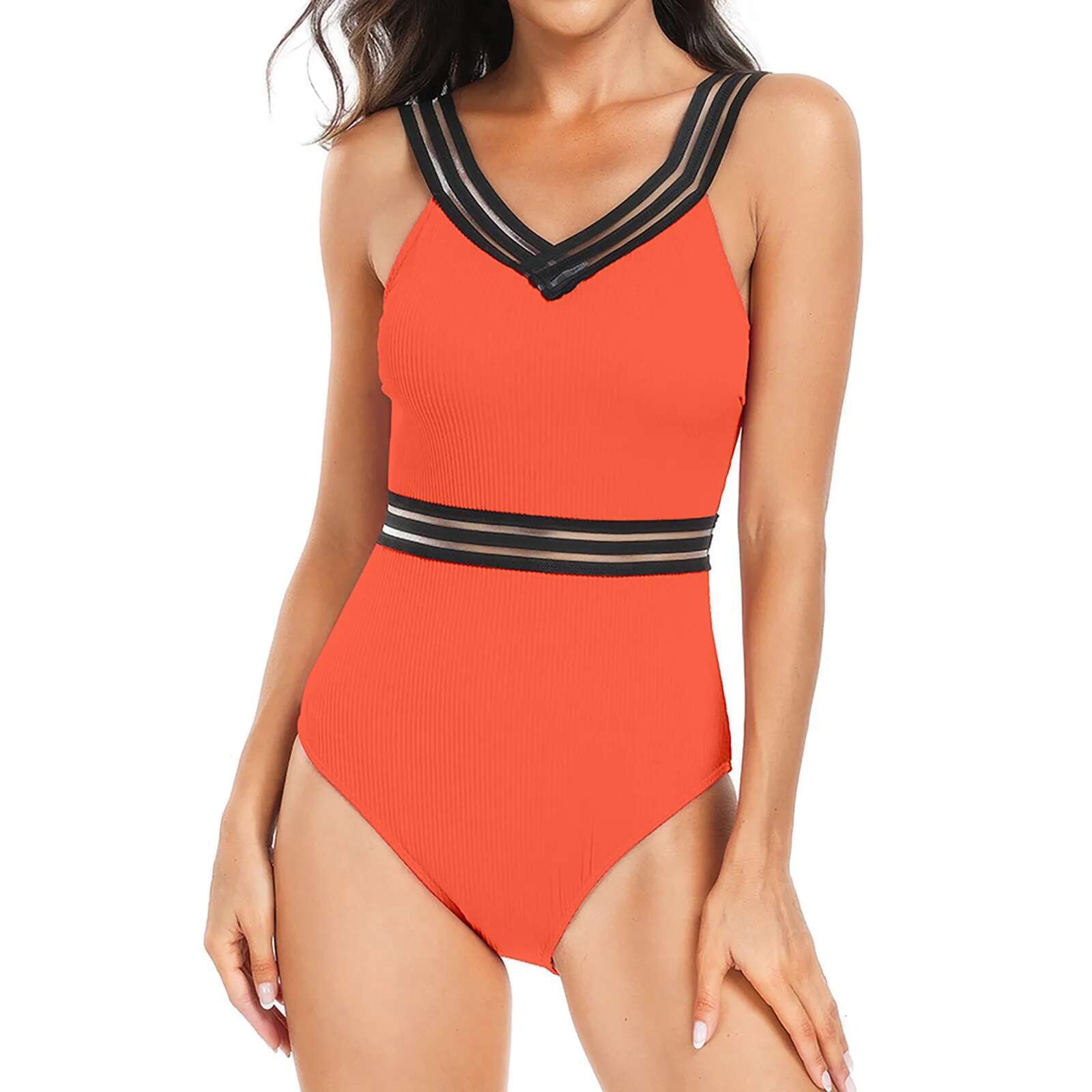 Dongdumaoyi Women One Piece Swimsuit Solid Hollow Swimwear Push Up High Waisted Bathing Suit V Neck Sleeveless Bikini Monokini