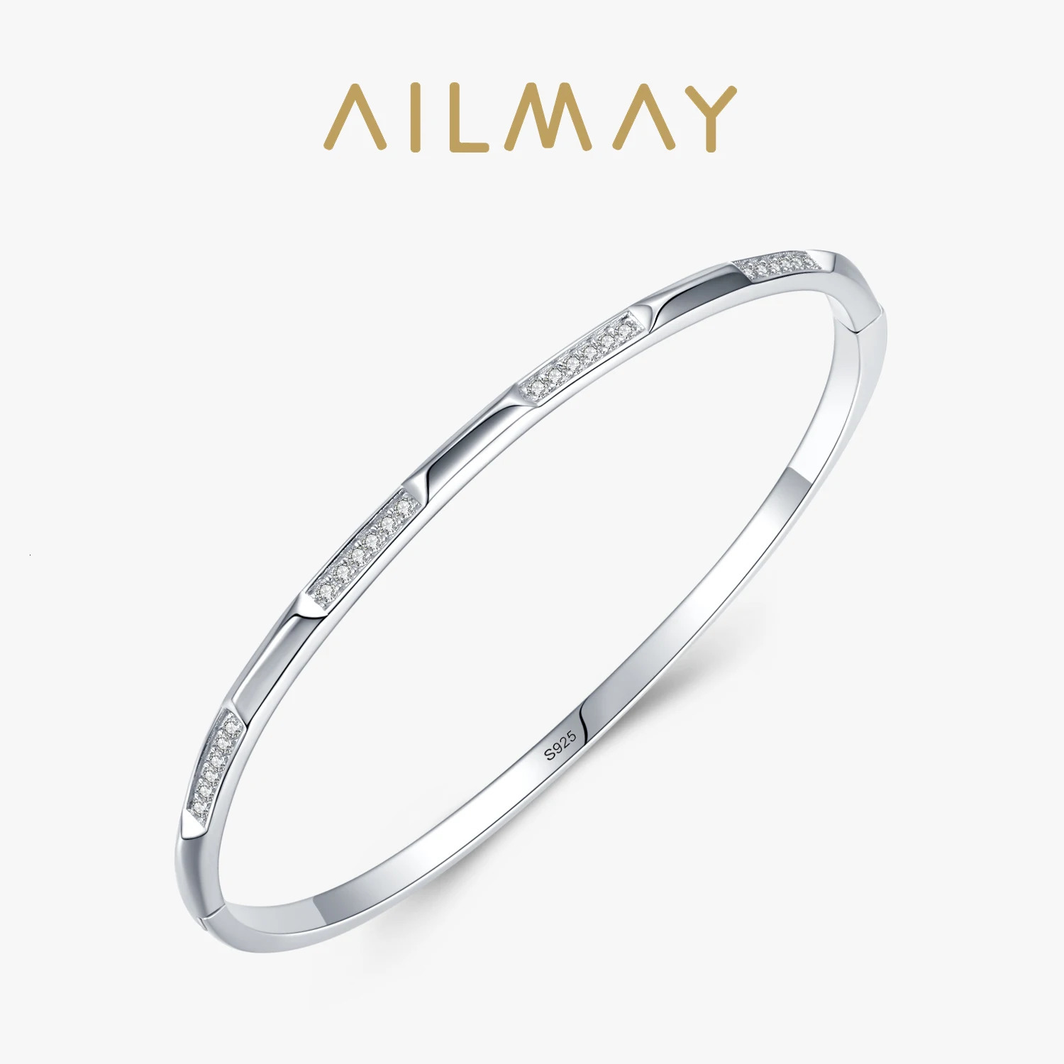 Ailmay 925 Sterling Silver Simple Geometric CZ Bracelets for Women Minimalist Fine Jewelry Style Bague 250408