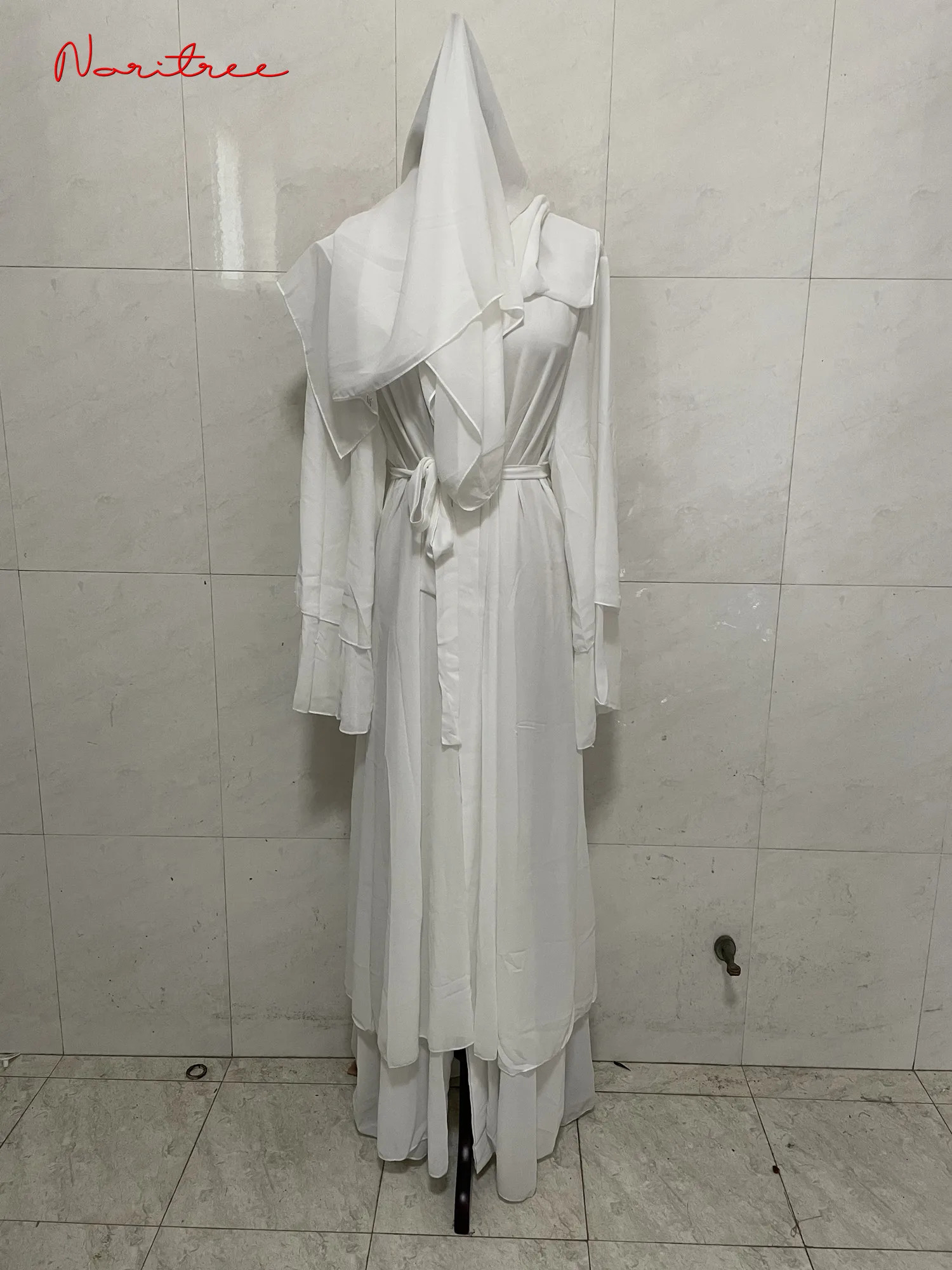 Fashionable chiffon abaya kimono Dubai Muslim cardigan wool sweater abayas womens casual robe women with belt Islamic clothing F2664 250409