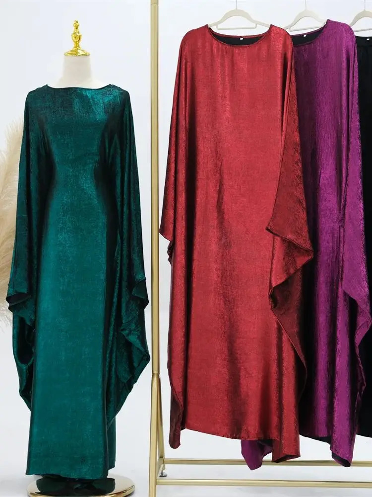 Batwing Satin Maxi Abaya Dubai y Abayas Female Muslim Kaftan Dress Islamic Caftan Marocain Robe Musulmane 250409