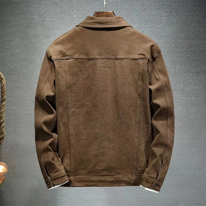 mens brown denim jacket for spring and autumn fashionable highquality street slimming suitable 250409