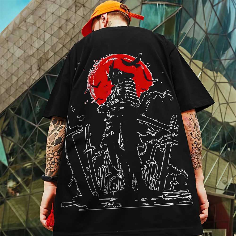 3D Japanese Samurai Printed Mens T-shirt Summer Fashion Mens Casual T-shirt Trend Oversized T-shirt Half Sleeve Pulling FlowerXJ250409