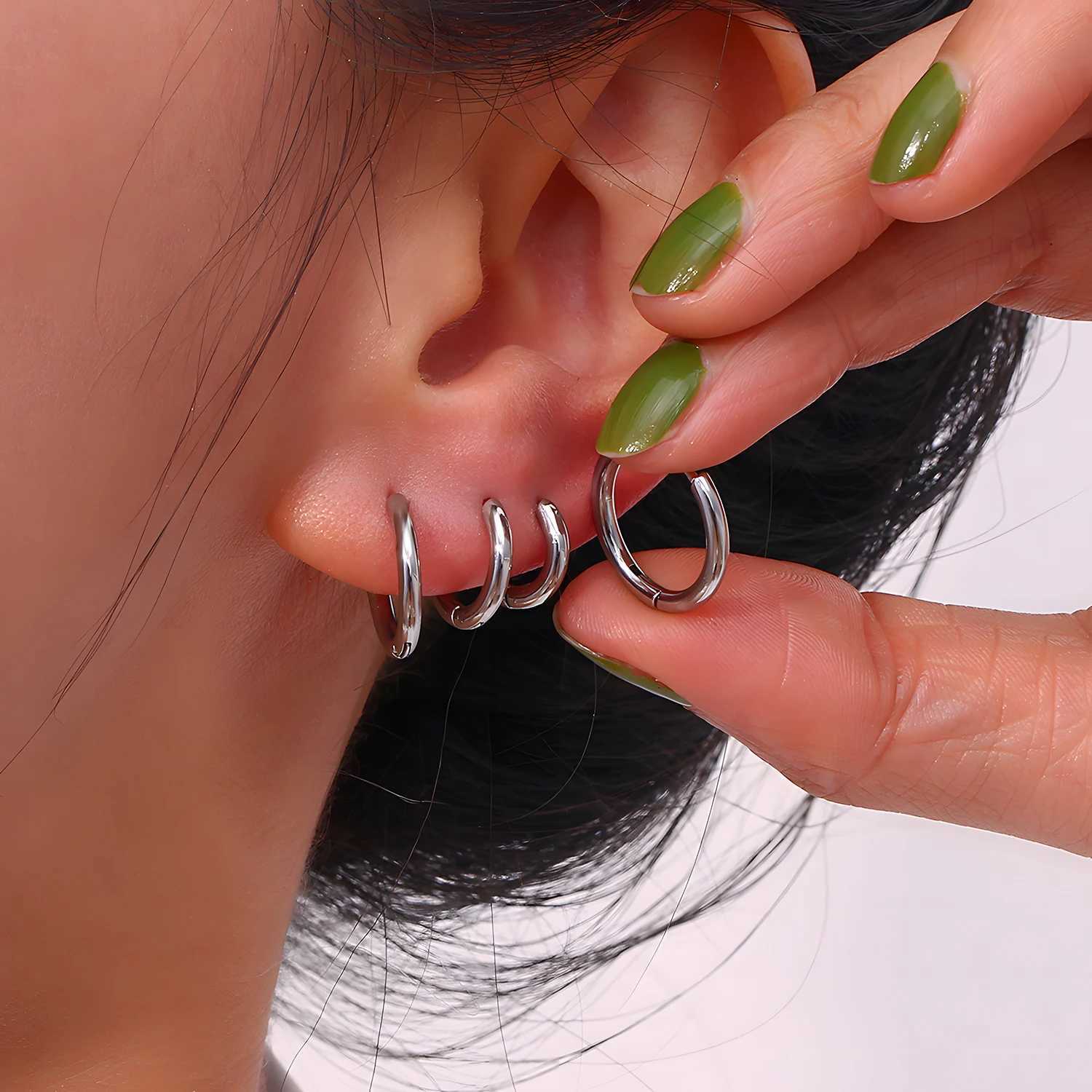 4 pair 8/10/12/14mm Stainless Steel Round Circle Hoop Earrings for Women Tiny Hoops Ear Piercing Loop Ring Z250408