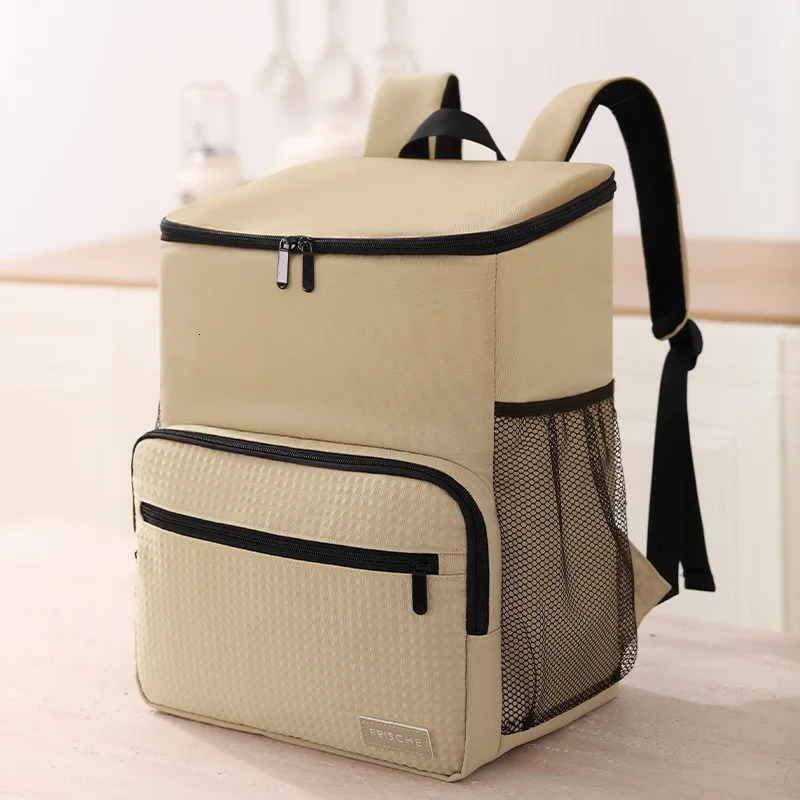 1pc Insulated Backpack Cooler Large Capacity Oxford Cloth Backpack Outdoor Travel Beer Bag Waterproof PEVA Lined Ice Bag 250407