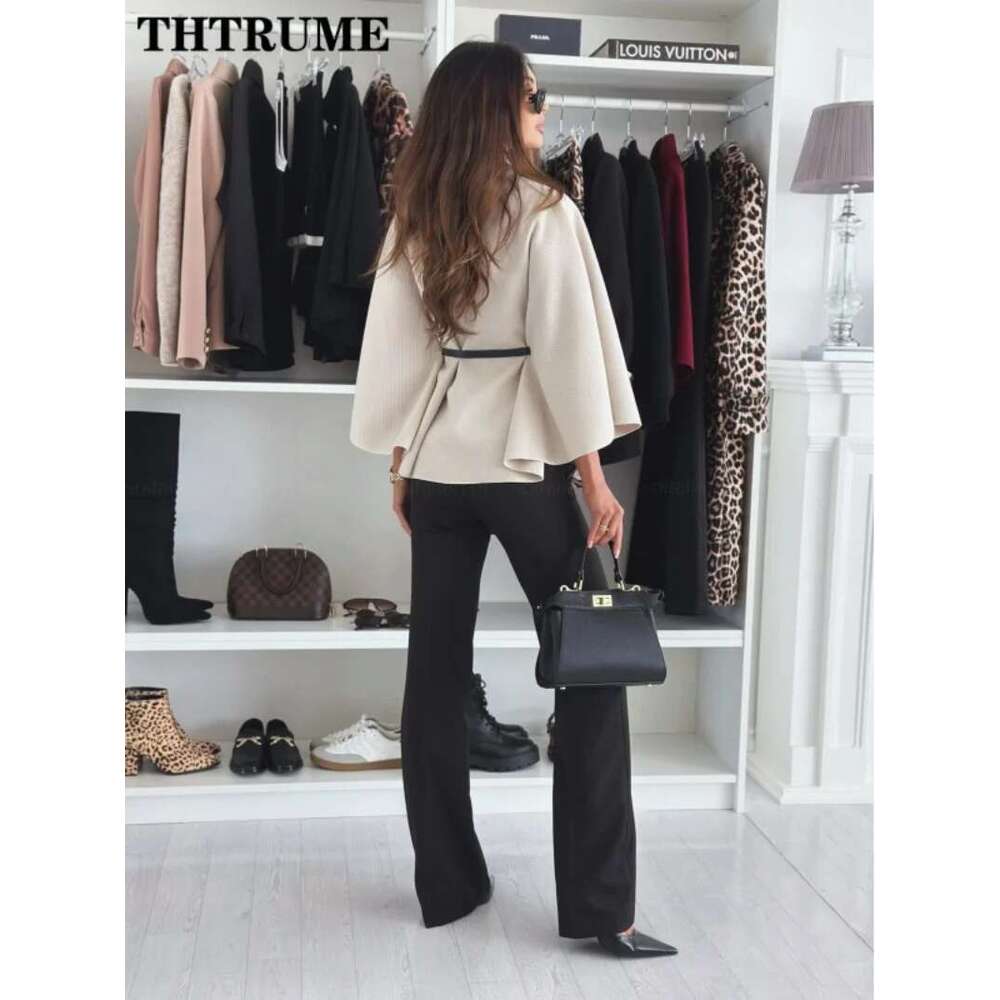 Elegant Autumn Solid Jackets Fashion Women Single Breasted Batwing Sleeve Thick New Coats Casual Loose Office Lady Chic Jacket