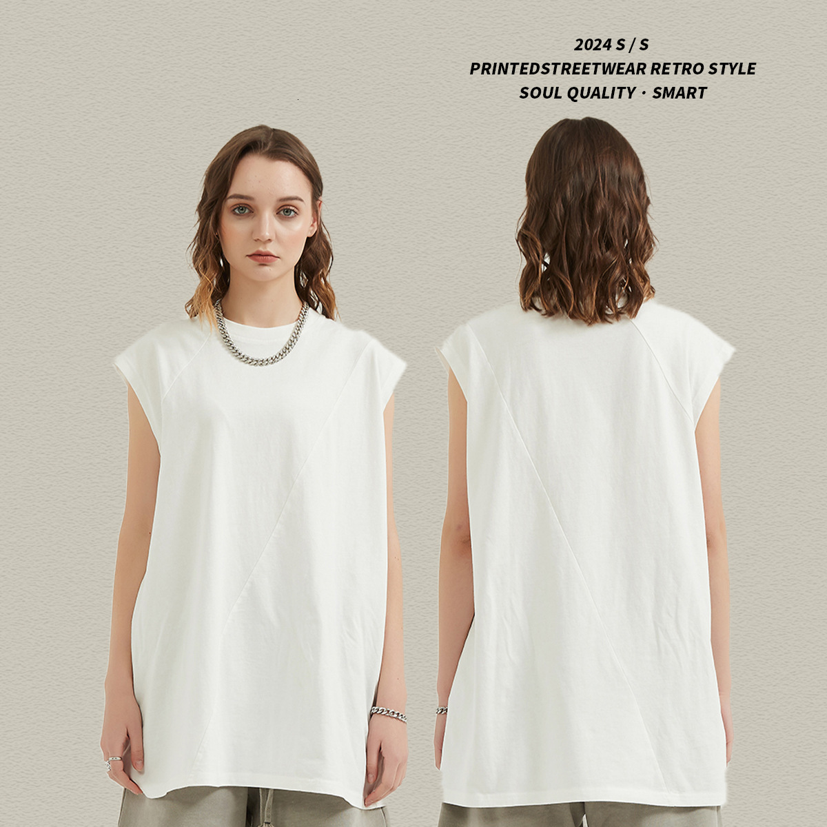 2025 Spring/Summer New Street Trendy Brand Loose Splicing Shoulder Oversized Unisex Men's and Women's Tank Top
