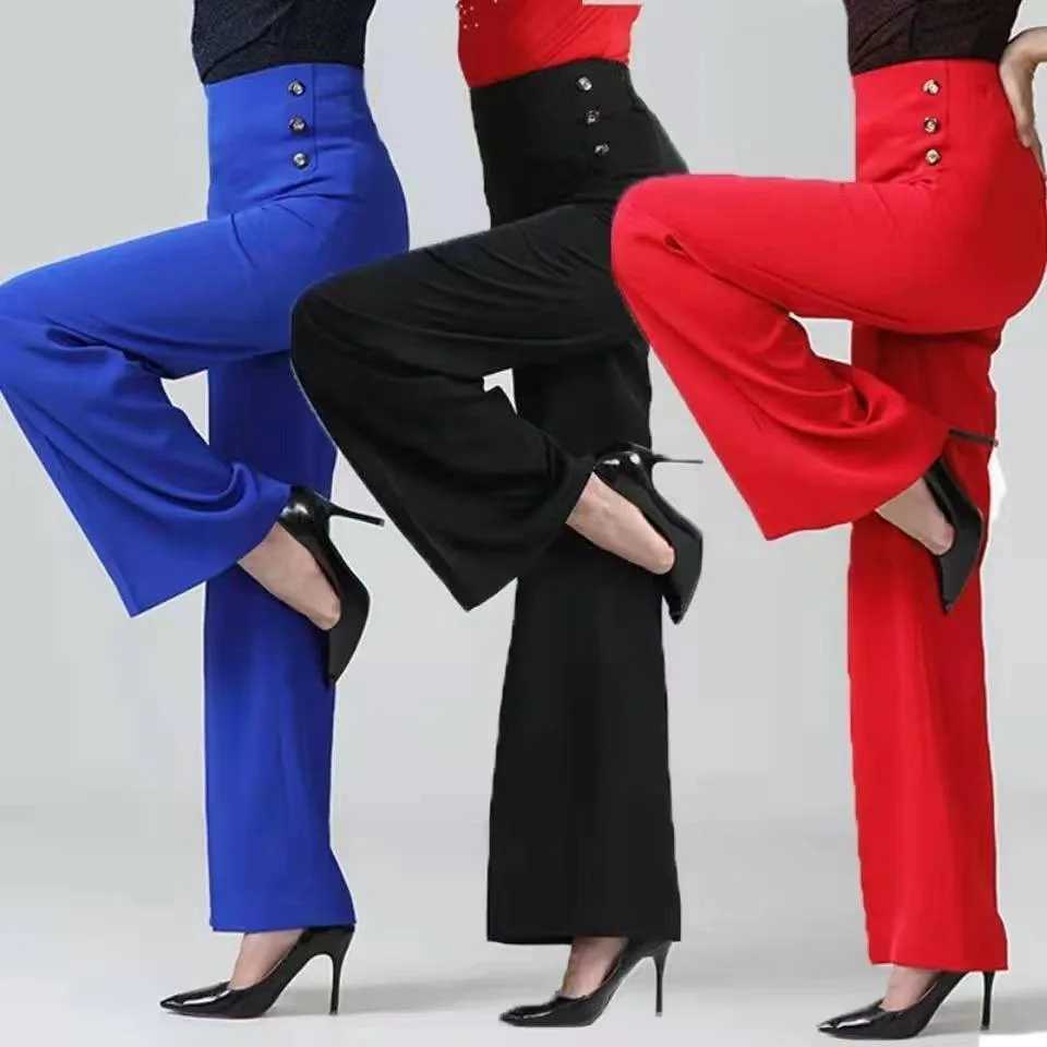 High waisted new womens dance pants social dance wide leg pants weight loss and popular dance pants female robotXJ250403